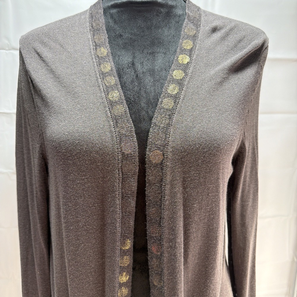 Gap Cardigan Women L Brown Open Front Embellished Metallic Stud Pockets Rayon